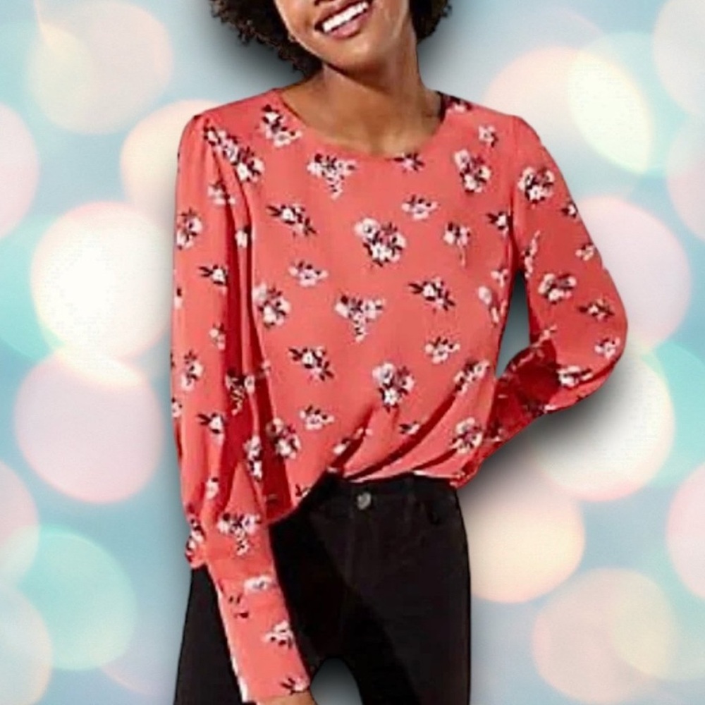 LOFT Coral Floral Blouse
